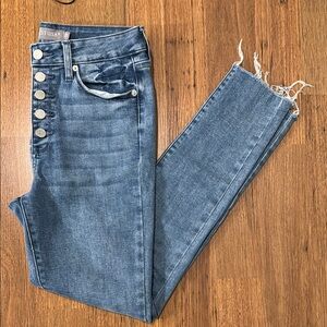 Just USA High Rise Blue Jeans with Distressed Hem